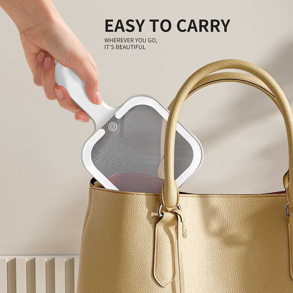 3 Colors LED Makeup Mirror Handheld Carry Adjust Brightness with Touch Screen Portable Cosmetic Mirror for Travel Home Use C250916