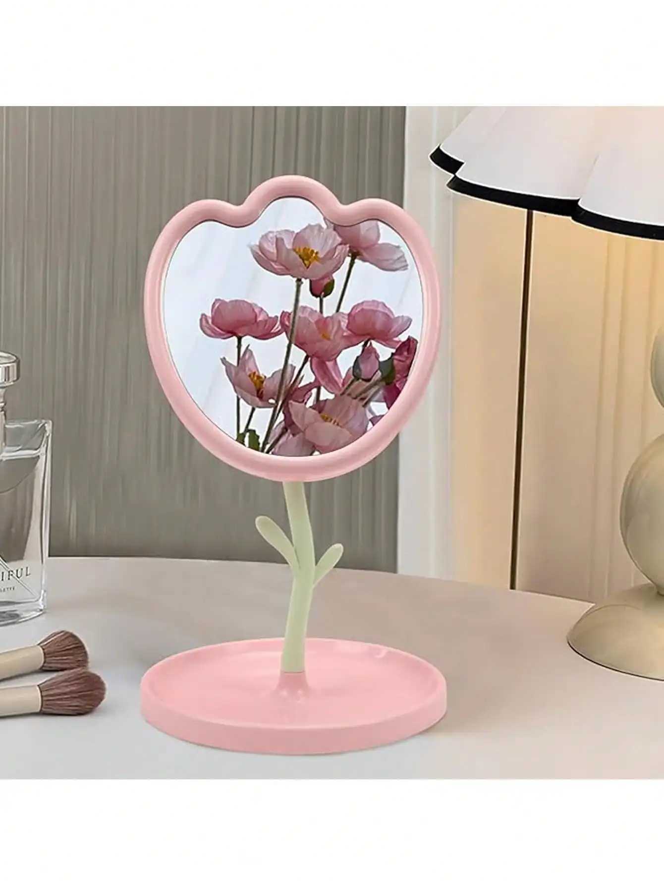 Tulip Makeup Organizer with Mirror Vanity Desk Set with Storage Base for Jewelry Lipsticks Room Decor Gift for Girl C250916