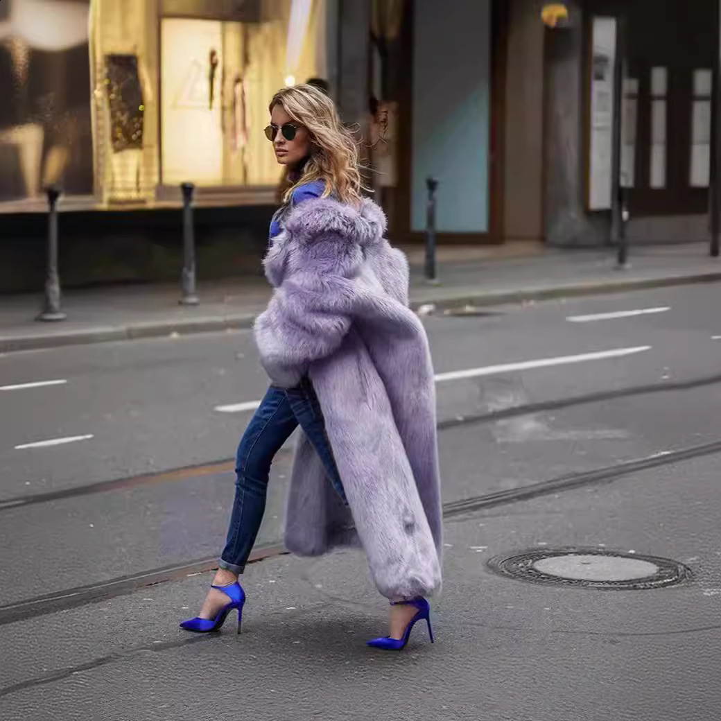 New Toca Long Fur Coat Fashionable Street Style Autumn Winter Faux Fur Turndown Collar Fur Jacket for Women 241120