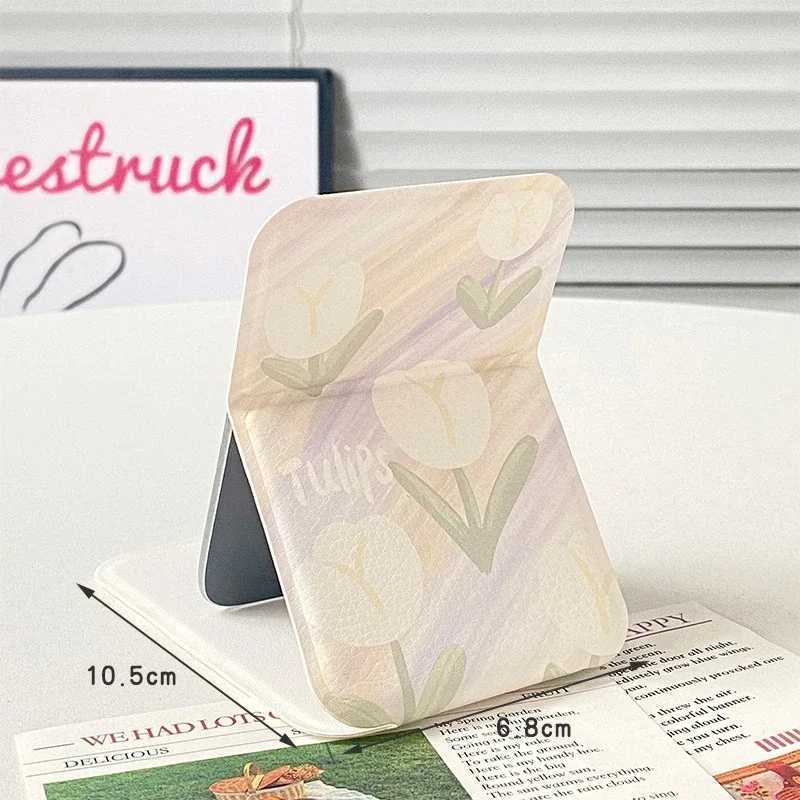 Desktop Makeup Mirror Solid Color PU Leather Simple Portable Handheld Makeup Mirror Foldable Student Compact Cute Pocket Mirror C250916