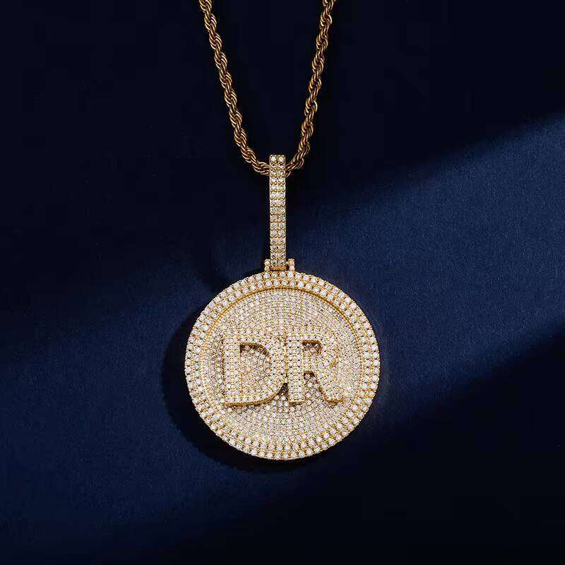 Hip-Hop Gold-Plated Iced Zirconia Silicon Name Double Letter Necklace Pendant