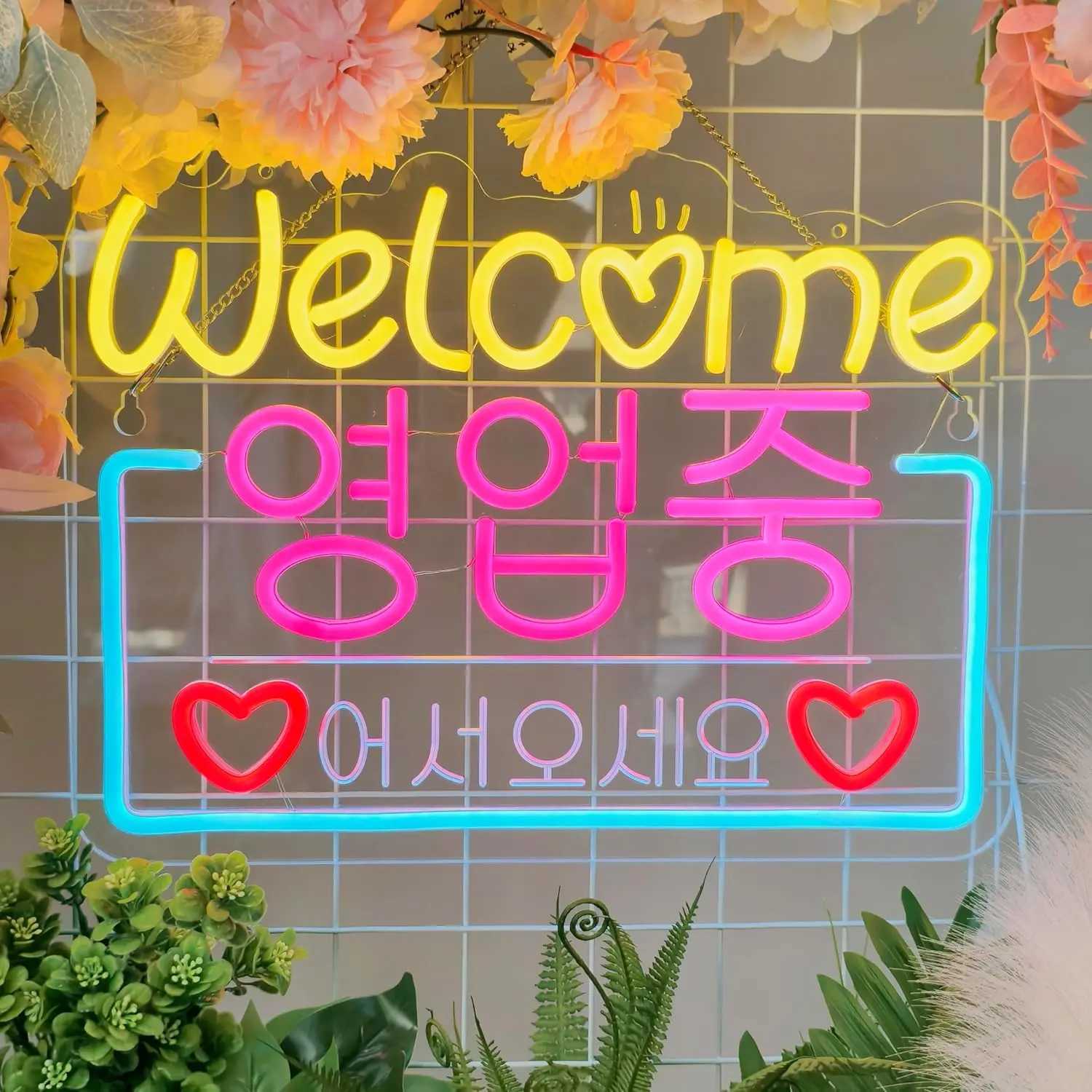 Korean Welcome on Sale Neon Sign Neon Light Hanging for Restaurant Store Salon Shop Cafe Bar Market Party Decor USB Dimmable Y250916