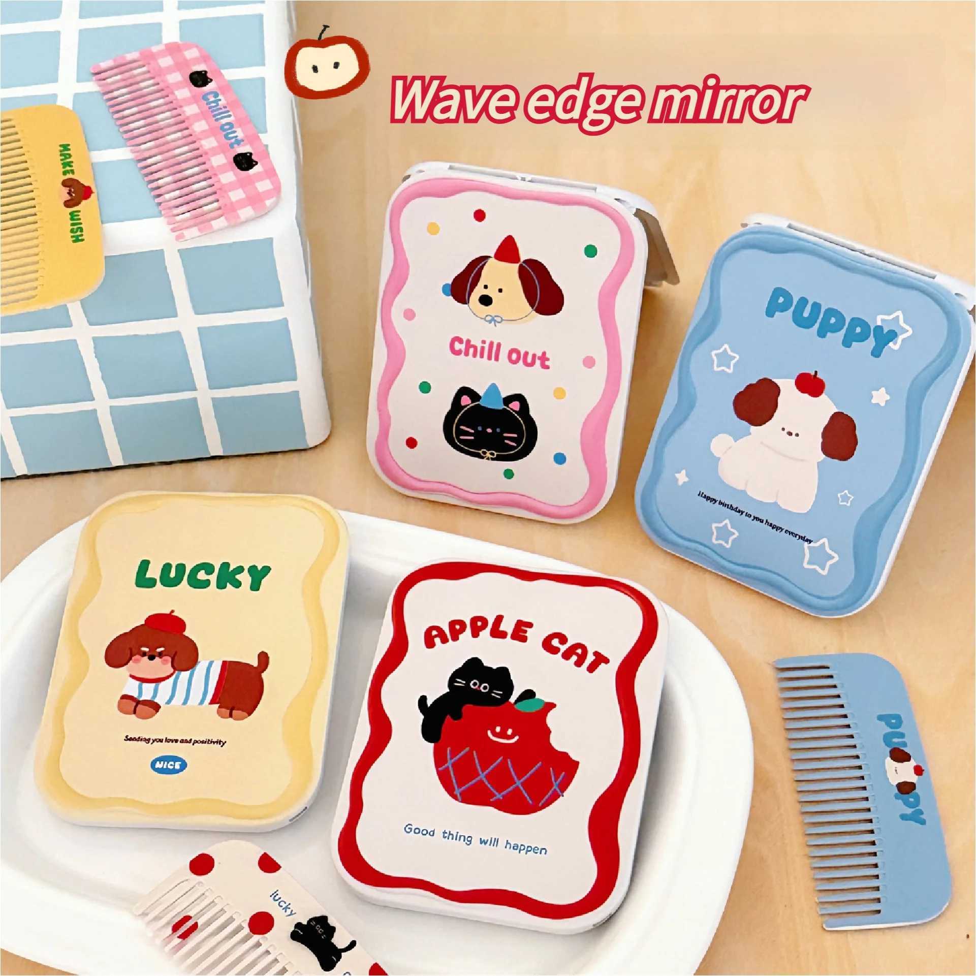 14 Pcs Cute little mirror girls portable mini makeup mirror foldable makeup mirror creative mirror comb C250916