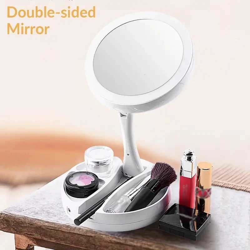 DoubleSided Travel LED Makeup Mirror with 10X Magnification Folding Portable Cosmetic Mirror with Lights Dual Powered Supply C250916