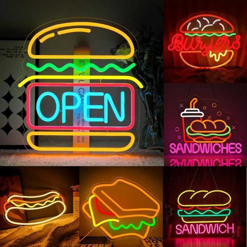 Burger and Sand Neon Sign Hamburger Shop LED Neon Light Fast Food Business Signs for Restaurant Kitchen Party Dimmable Light Y250916