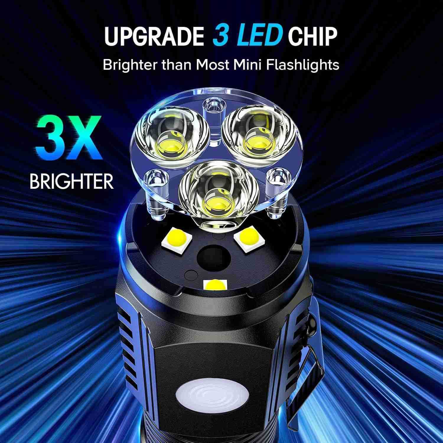 RechargeabLE Mini Flashlights with Base 2 Pack Bright 3 LED Flash Lights Small EDC Flashlight with Belt Clip 4 Lighting Modes PortabLE RechargeabLE Fl