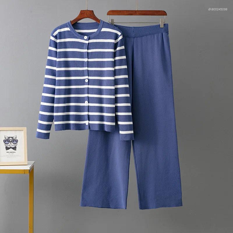 Women's Two Piece Pants Spring Autumn 2 Women Cardigan Tracksuits Fashion Knitted Pant Set Ladies Sweater Suit Vintage C260312