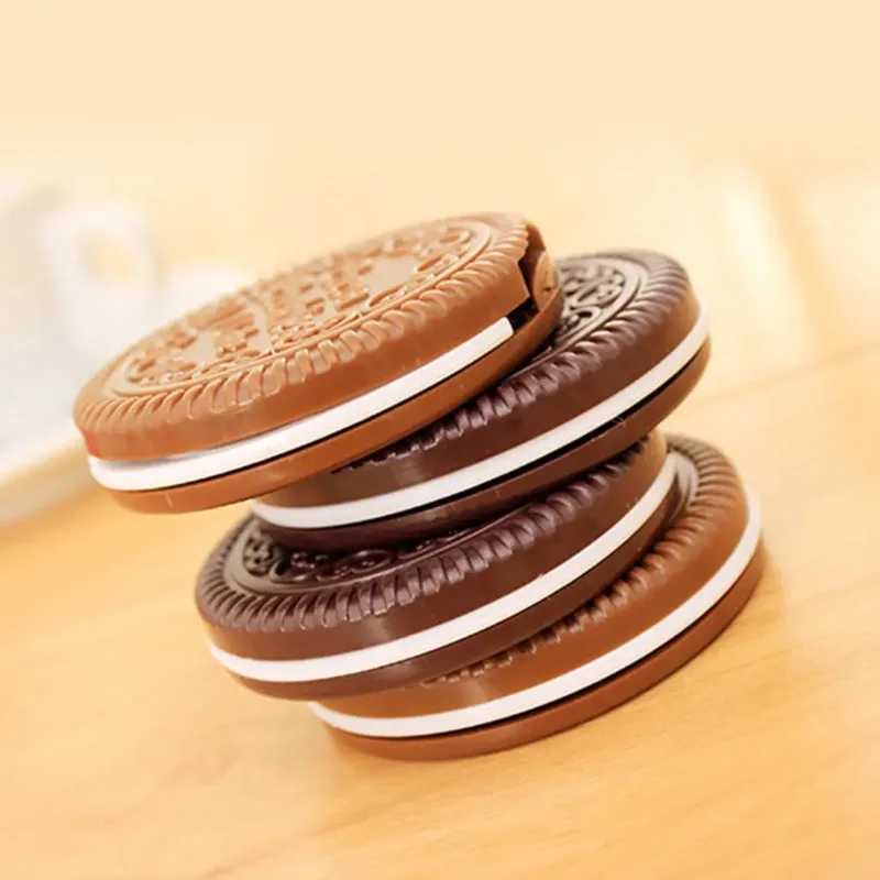 1pc Simple Ins Cute Oreo Chocolate Biscuit Mirror Outdoor Portable Mirror Mini Folding Makeup Mirror Pocket Mirror C250916