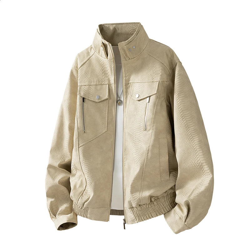 Mens Faux Leather Snake Skin Jacket StandCollar Zip Front Hidden Pockets Classic Look for Daily Office Commute 250916