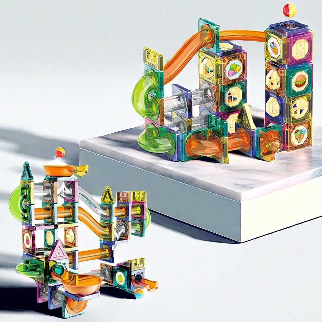 Educational Colorful Magnetic Sheet for Kids with Slide Ball Building Blocks Pipe Magnet Splicing Track Puzzle Toy Window C250916