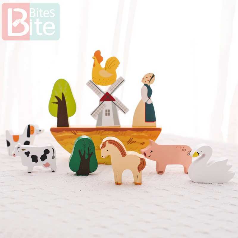 Baby Farm Stacking Wooden Block Toys Animal Cow Educational Toys Baby Balance Building Blocks Creative Toys Wooden Stacking Toy C250916