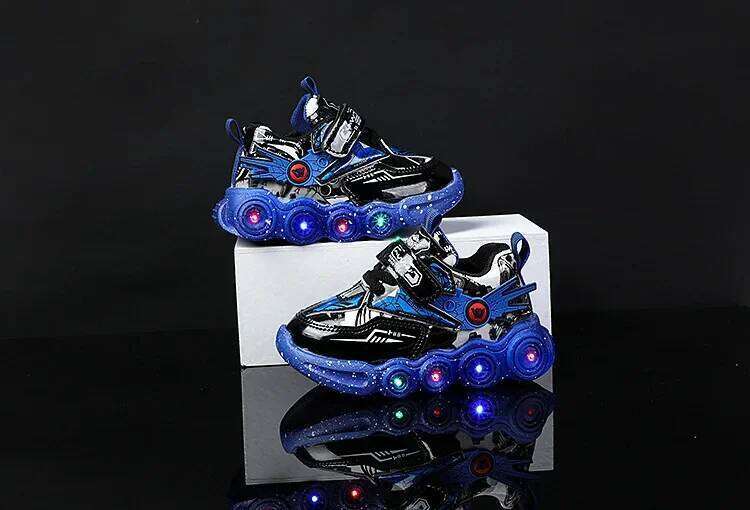LED Light-Up Sneakers for Toddlers Spring Autumn Boys' Casual Sports Shoes Soft Sole Anti-Slip Lighted Sneaker