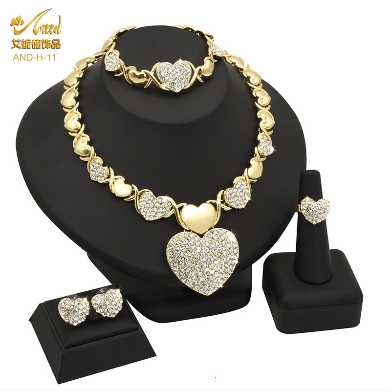 Luxury Brand Designer Jewelry New Dubai 18K Gold Heart-Shaped Jewelry Set Bride Women's Accessories Necklace Ring Earrings Bracelet Wholesale