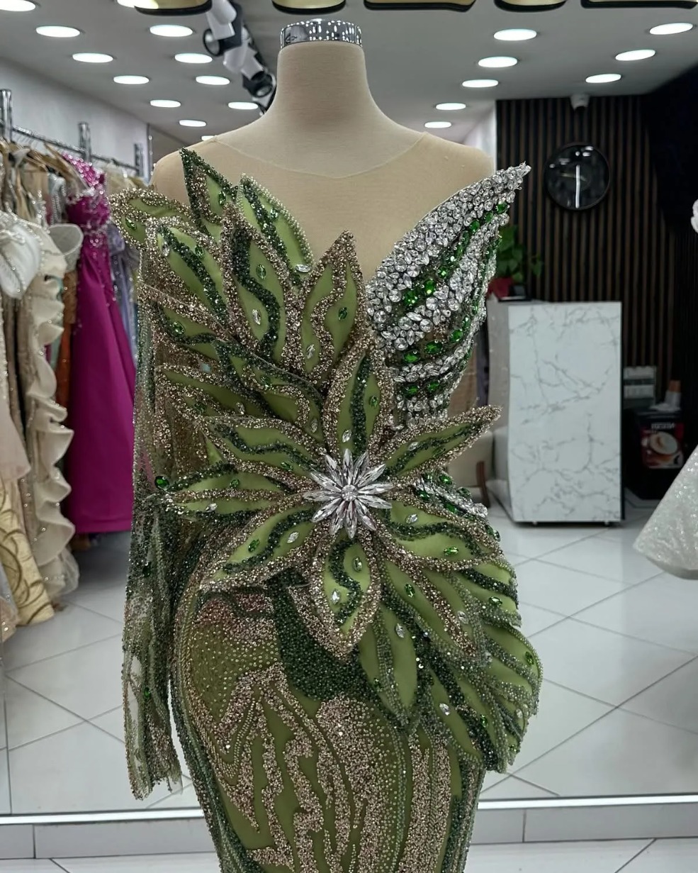 2025 Plus Size Olive Green Prom Dresses For Special Occasions Florals Rhinestones Sequined Evening Party Birthday Gowns Dress For Women Vestidos de no