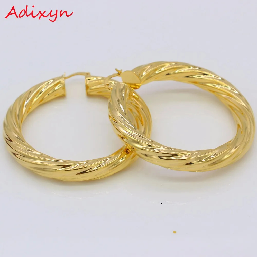 Adixyn 53CM African Big Hoop Earrings for Women Gold Color Brass Twisted Earring ArabEthiopian N01095 250915