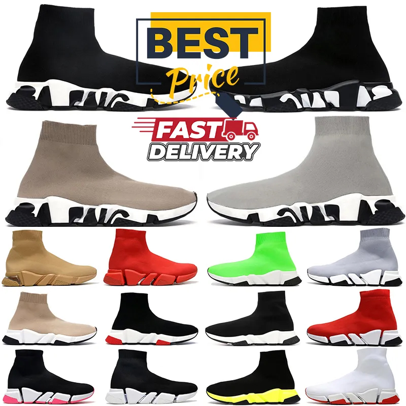 Jogging Walking Designer casual sock shoes men women White Black Red Beige Pink Clear Sole Lace-up Neon Yellow socks speed runner trainers flat platform sneakers 36-47