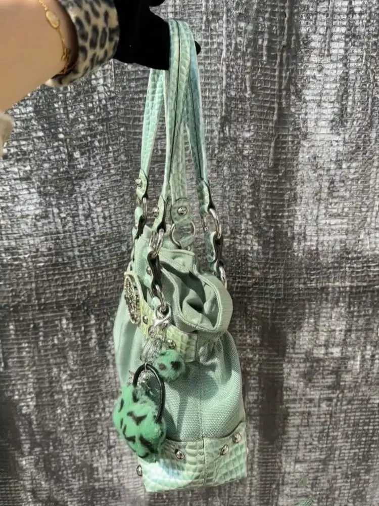 Sweet Cool Green Underarm Bag Y2k Hot Girls Pu Leather Large Capacity Shoulder Tote Bag Women Fairycore Aesthetic Handbag Chic L250916