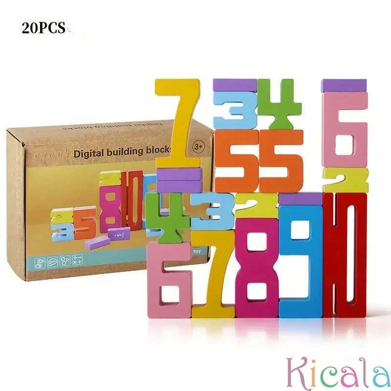 20pcs Colorful Building Blocks Wooden Toys Stacking Games Montessori Childrens Digital Cognitive Enlightenment Teaching Aids C250916