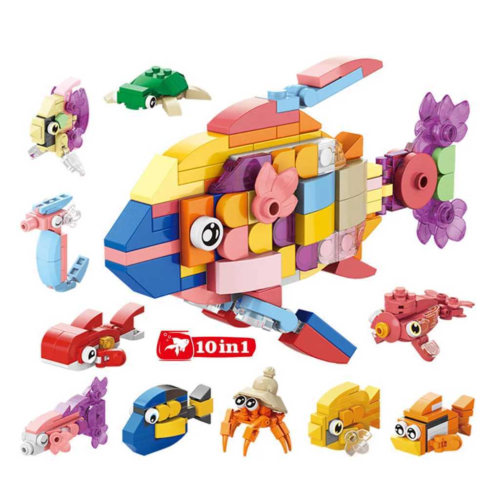 Animals World Insect Fish Bird Dog Elephant Panda Giraffe Honeybee 10 In 1 Building Blocks Kit Bricks Model Kids Toy Children C250916