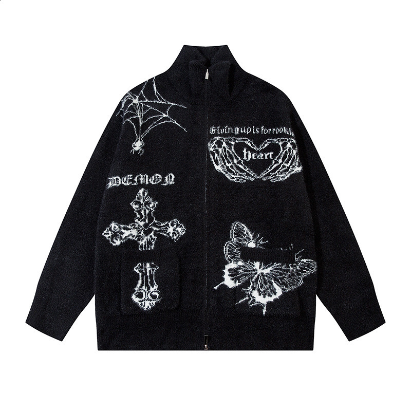American Style Lazy Hollow Graffiti Knitted Sweater Loose Oversized Sweater for Men and Women Mink Fur Plus Size Autumn Winter Sweater
