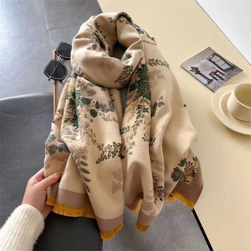 Brand Fashion Floral Winter Warm Cashmere ShAWl Scarf Women Oil Painting Print Thick Scarves WrAP Femal Poncho Echarpe W250916