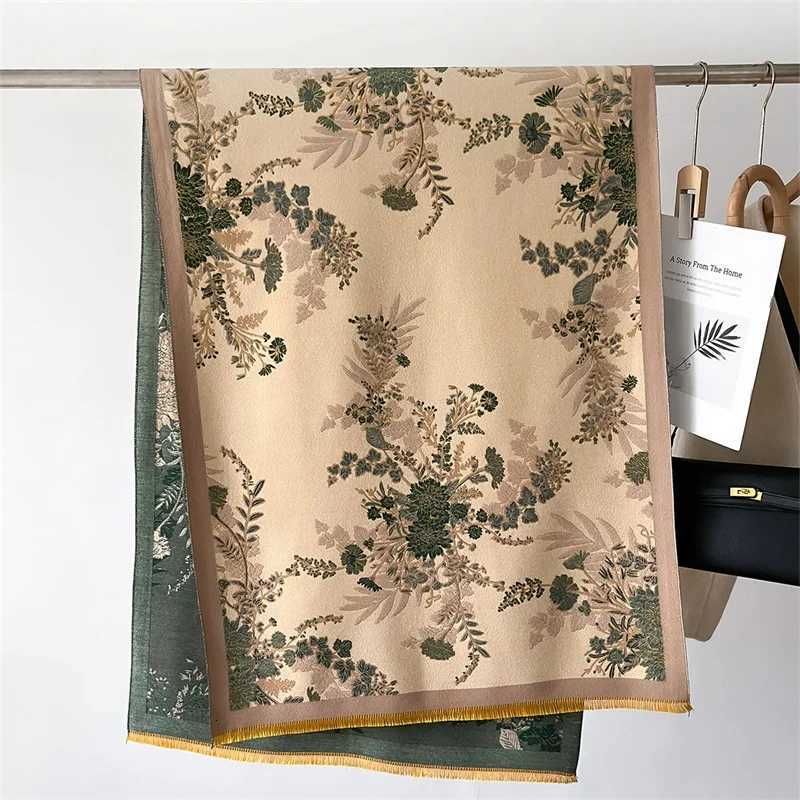 Brand Fashion Floral Winter Warm Cashmere ShAWl Scarf Women Oil Painting Print Thick Scarves WrAP Femal Poncho Echarpe W250916