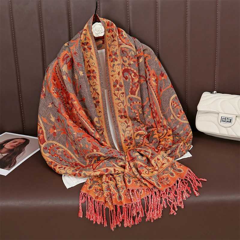 Ethnic Style Outdoor Women Retro Jacquard Scarf Thick Cashmere Tassel ShAWl Winter Warm Neck WrAP Floral W250916