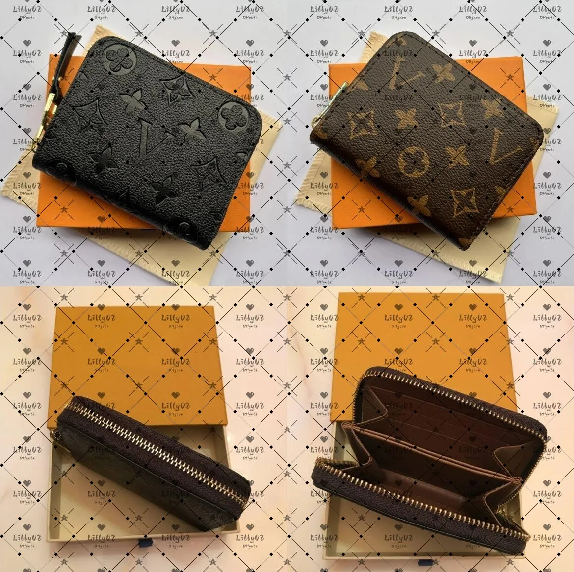 Fashion designer wallets luxury womens short purses embossed flower letters credit card holders ladies plaid money clutch bags with box and dustbag high-quality