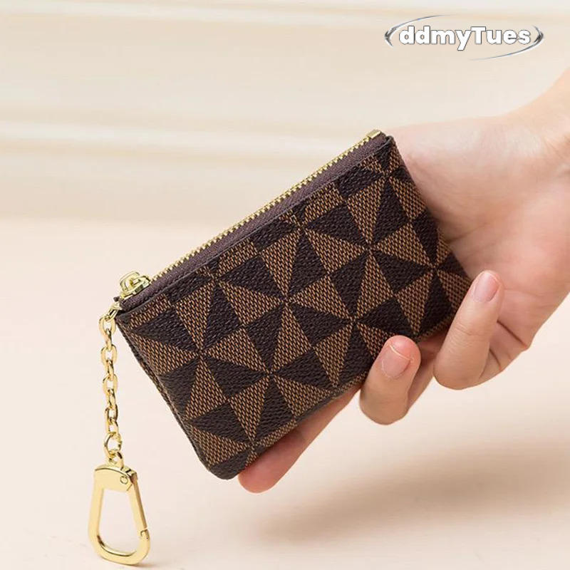 Bestseller Coin Key Storage Bag with Chain Women Mini Coin Purse Luxury Designer Plaid Leather Small Zipper Wallet Ladies Keychain Trendy ddmytues