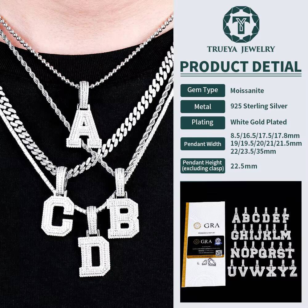 Letter Necklace S925 Sterling Silver Alphabet Necklaces Trendy Custom Name Necklace Personalized Pendant Moissanite Letters