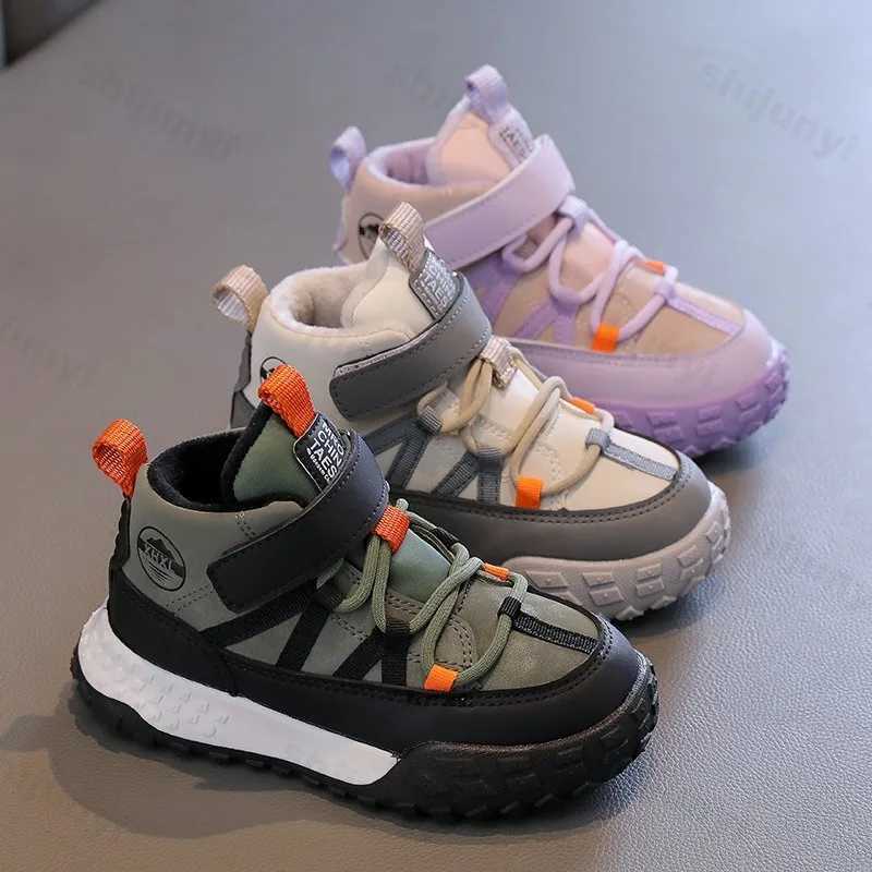 Childrens Sneakers 2025 Autumn Winter Boys Sport Girls Plush Warm Cotton Casual Shoes Studnet High Top Outdoor Ankle Boots Y250916 XJ260303