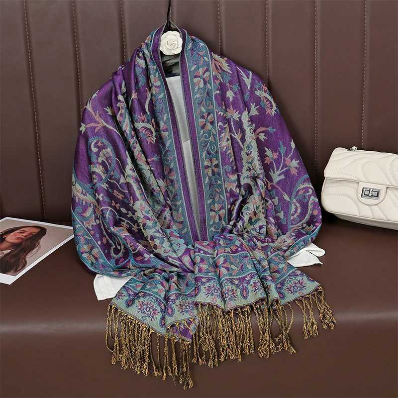 Ethnic Style Outdoor Women Retro Jacquard Scarf Thick Cashmere Tassel ShAWl Winter Warm Neck WrAP Floral W250916