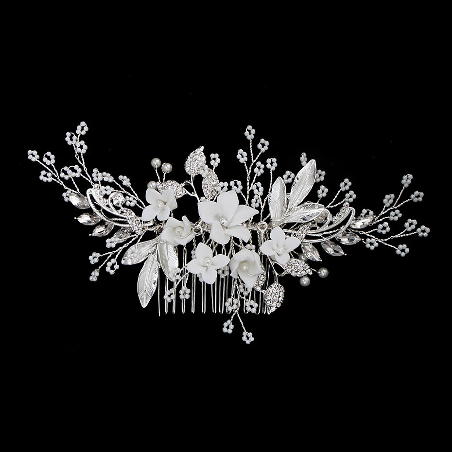 Silver Color Rhinestone Wedding Hair Comb Pearl Crystal Hair Accessories for Bride Ornament Prom Bridal Flower Headpiece Jewelry 250915