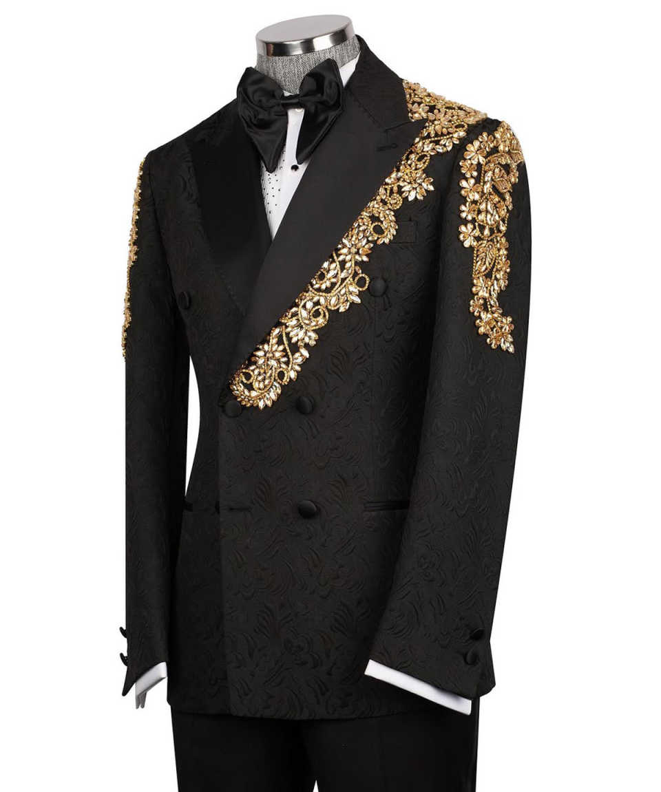 Luxury Men Suits 2 Pcs Jacket Pants Peak Lapel Appliques Rhinestones Wedding Tuxedo Groom Wear Business Prom Evening Party Customized