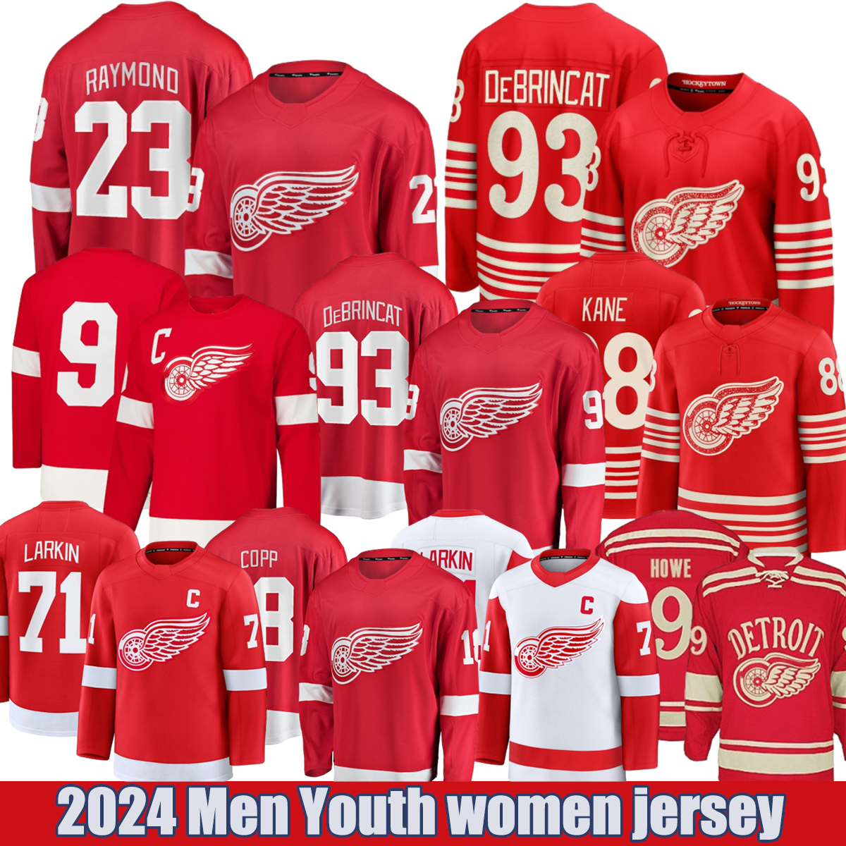 #71 Dylans Larkins detroites hockey jersey red wingsS jersey #88 Patrick Kane Moritz Seider Marco Kasper DeBrincat Finnie Axel Sandin-Pellikka Lucas Raymond jersey