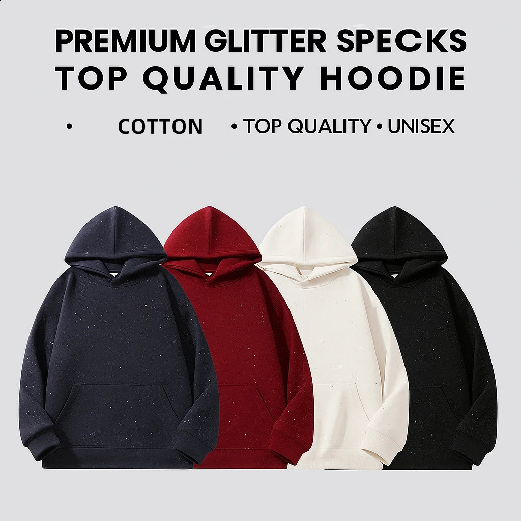 Unisex Glitter Hoodie Cotton Oversized Streetwear Pullover Sweatshirt Top Quality Casual Sparkle Hooded Jumper 250915