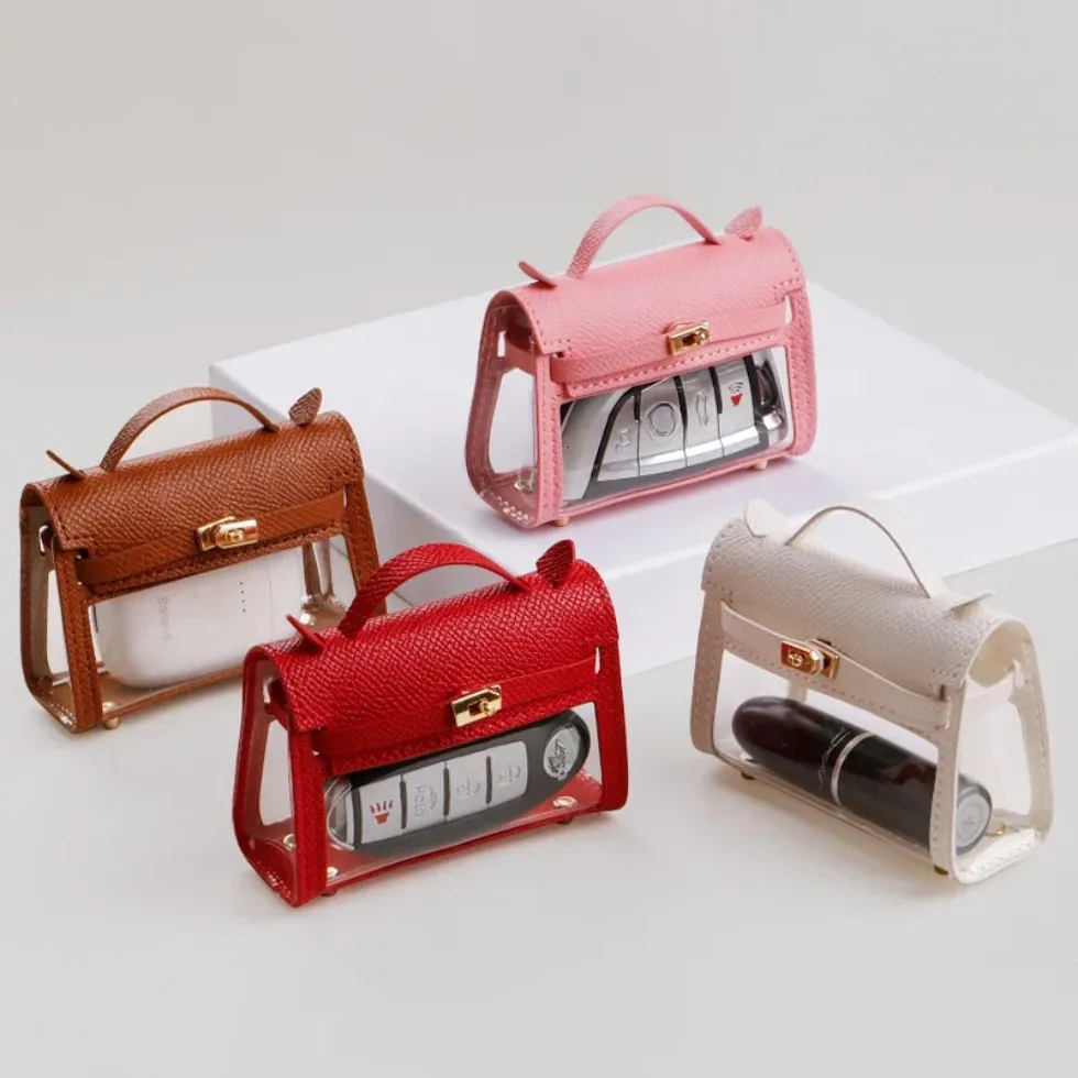 Bestseller Mini Clear Leather Storage Bag Keychain Wallet For Car Key Perfume Lipstick Coin Earphone Case for Apple Box With Chain ddmytues ddmytues