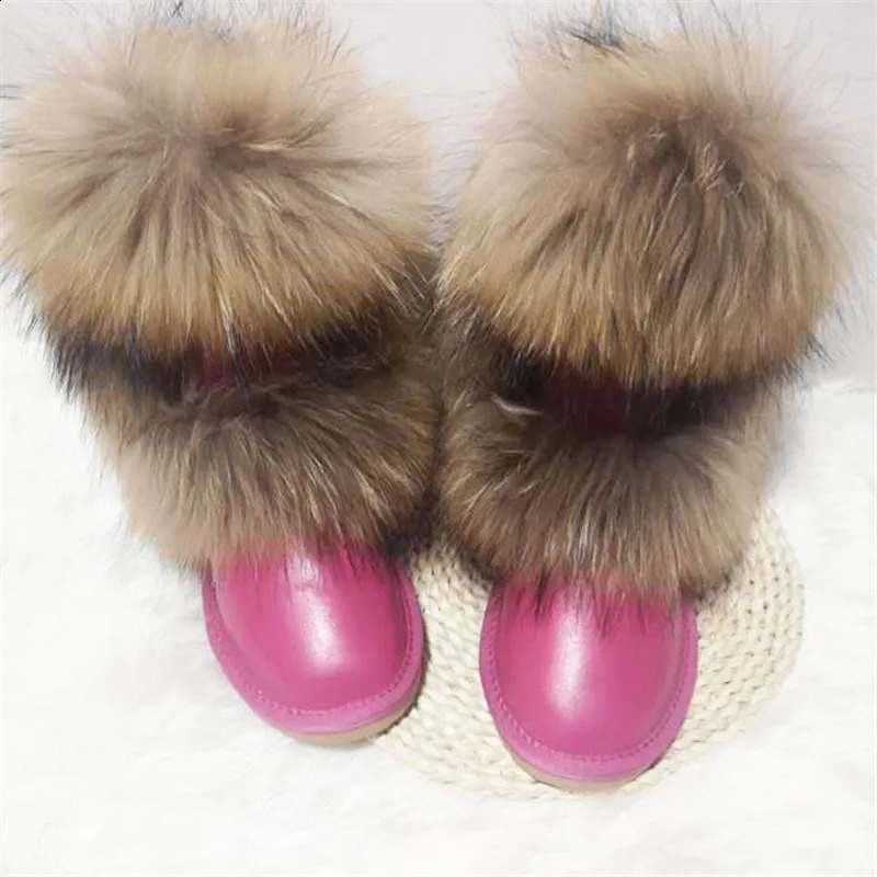 Arrival 2025 Nonslip Fox Fur Woman Winter Snow Boots Womens Shoes Genuine Leather Natural Womens Snow Boots Thick Plush 250916