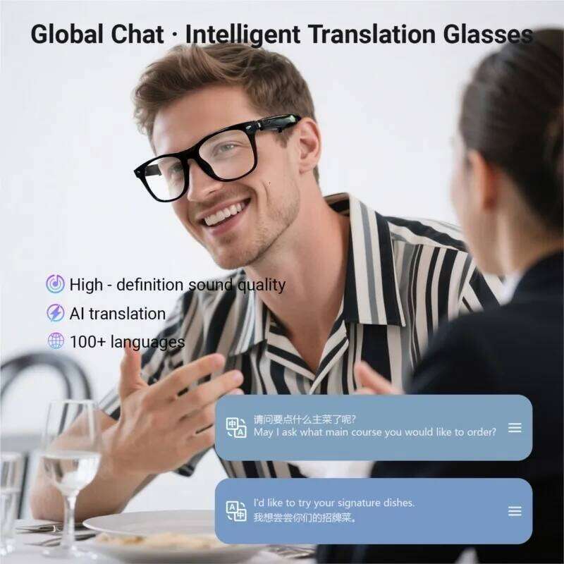 2025 Smart AI Translation 100+ Languages Make Receive Calls Music Calling Noise Reduction Light BT TWS Glasses Men Women