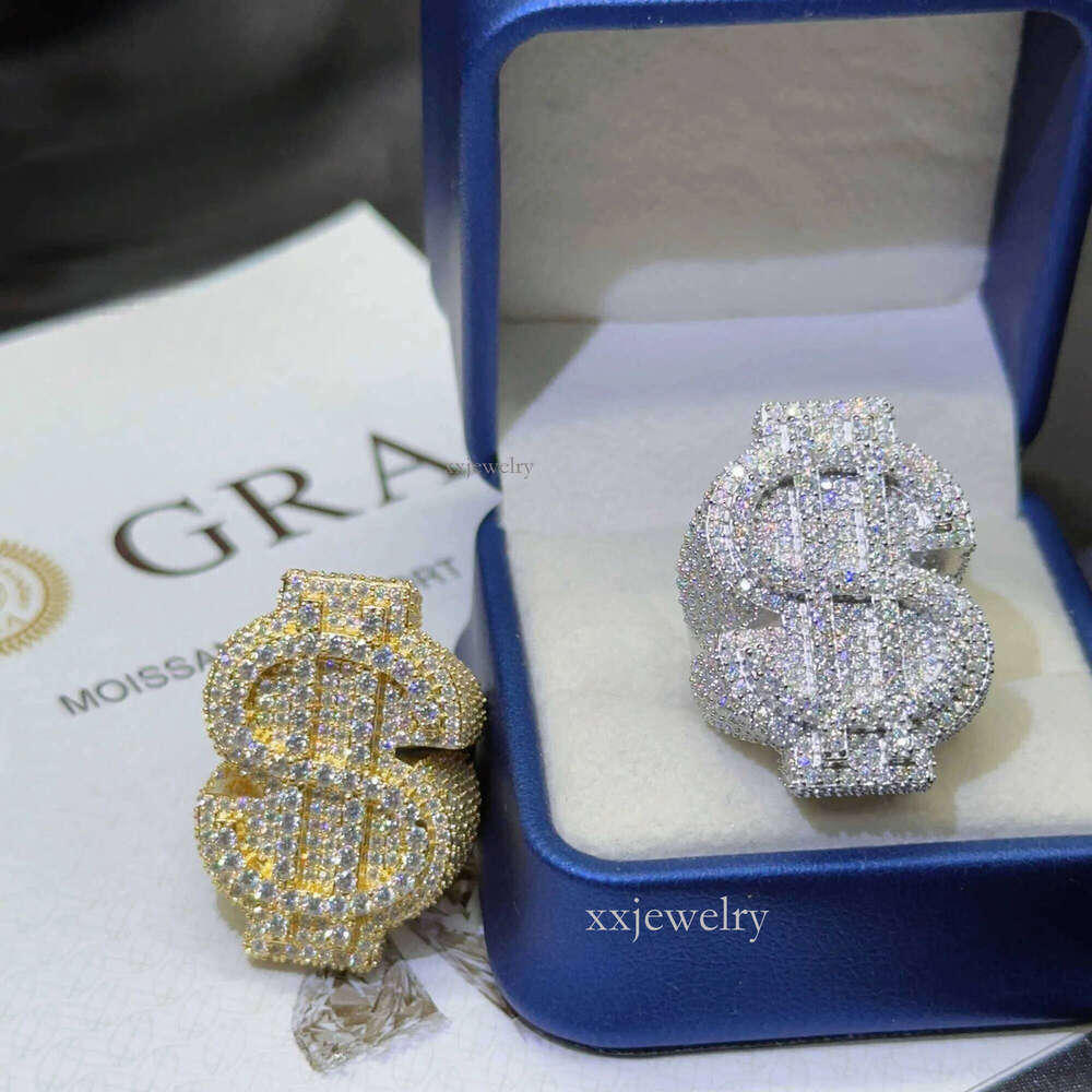 Fashion Mens Full Pave Hip Hop Iced Out USD Sterling Sier Rings Vvs Moissanite Dia Cuban Ring