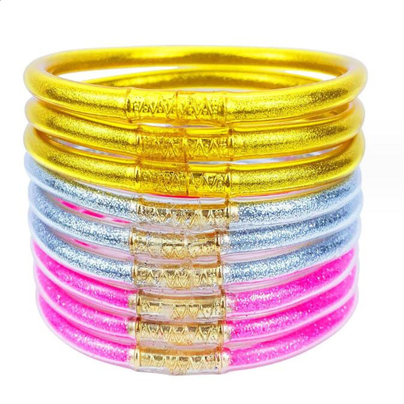 9Layer Gold Powder Bracelet Double and Triple Combination Shiny Candy Color Silicone Womens Bracelet JELLY BANGLES 250613