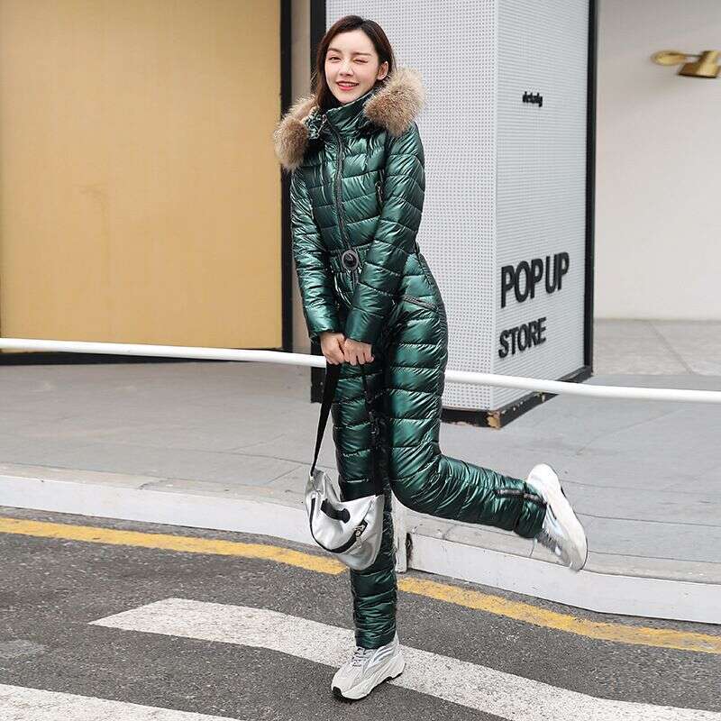 2025 One Piece Ski Suit Women Jackets Winter Hooded Parka Jumpsuit Women Cotton Bodysuit Sashes Jumpsuits Zipper Overalls Tracksuits