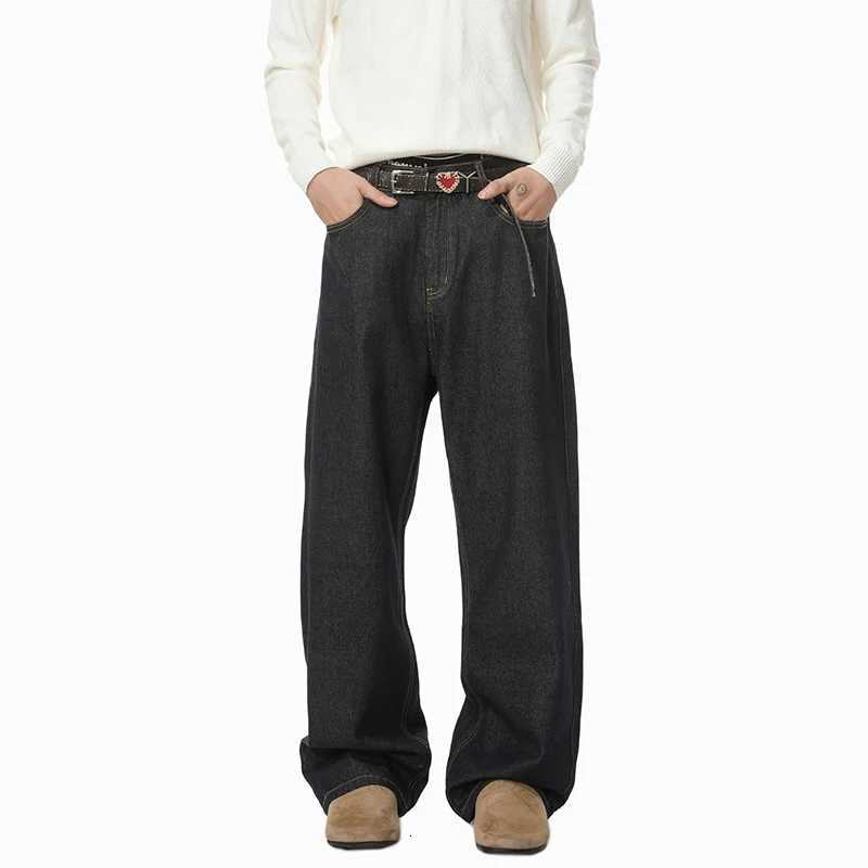 IEFB Korean Style Mens Jeans Solid Color Washed Solid Color Elastic Waist Wide Leg Straight Allmatch Male Denim Pants 9X681Z250917