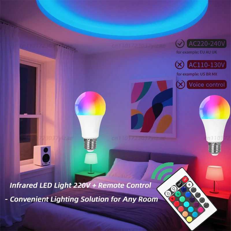 E27 RGB LED Light Bulb 220V with IR Remote Control Color Changing Multicolor White Lamp Spotlight for Bedroom Party Home Decor C250917