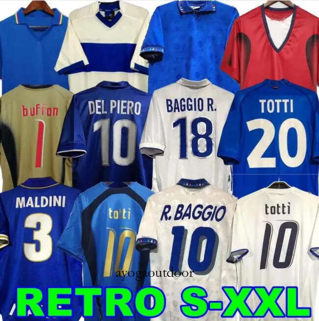 Retro Italy Soccer Jerseys TOTTI R.Baggio 1982 1986 1988 1990 1994 1996 1998 2000 2002 2004 2006 2012 Football Shirt Italia Uniform Goalkeeper BUFFON MALDINI E9