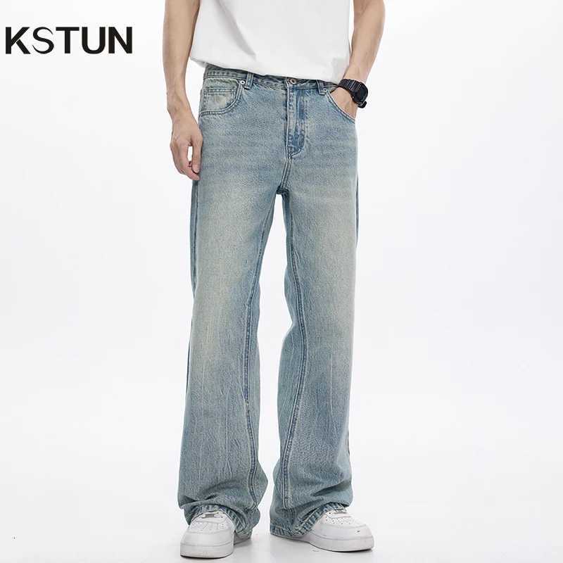 KSTUN 2025 Spring Jeans For Men Flared Pants Bootcut Jeans Loose Fit Light Blue Streetwear Mens Trousers Mens Clothing QualityZ250917