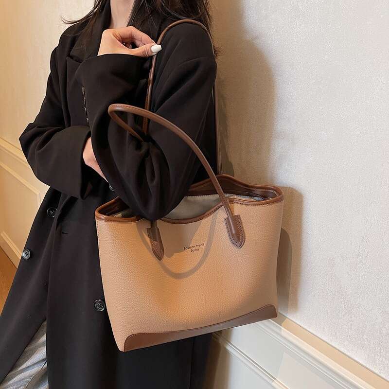Fashion Color-Block 2025 New Large Capacity Tote Casual Designer Bags Simple Shoulder Bag for Women