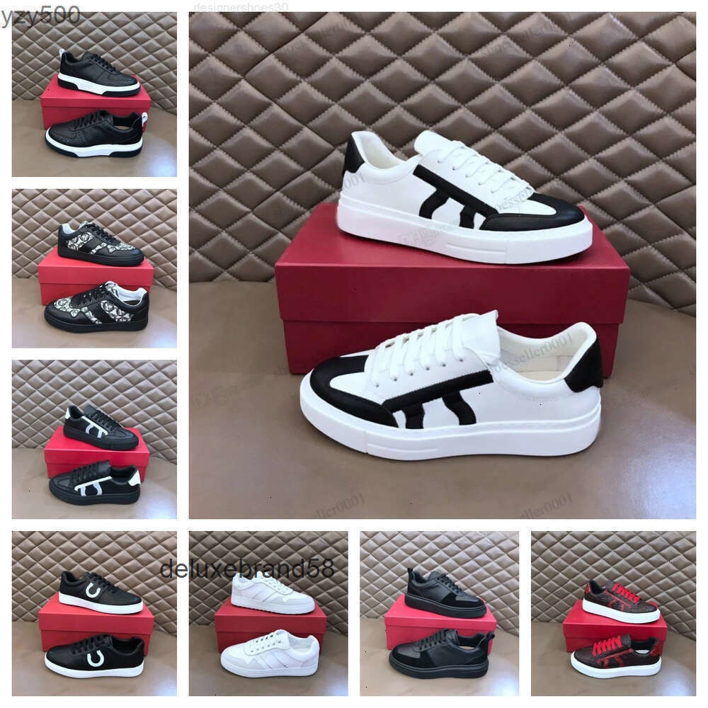 high quality designer men casual shoes luxury gancini brand mens leather rubber low leisure shoe embroidered pattern st ferragamoshoes ferragamos ferragamao A8CI