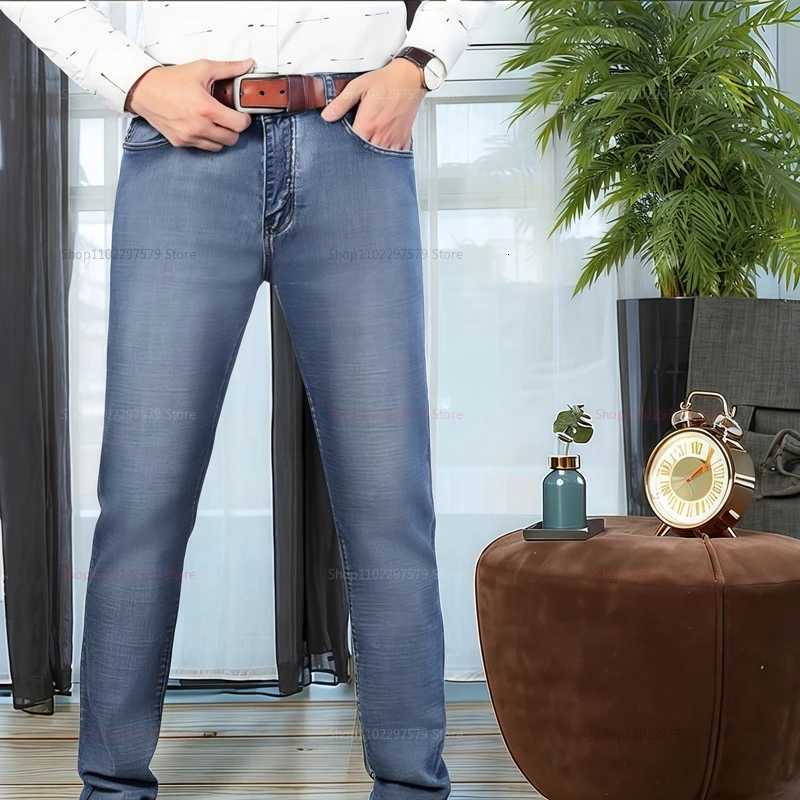 Mens Denim Pants Spring Casual Business Straight Fit Loose Elastic Waist Stylish Comfortable Pants for Work and Casual WearZ250917
