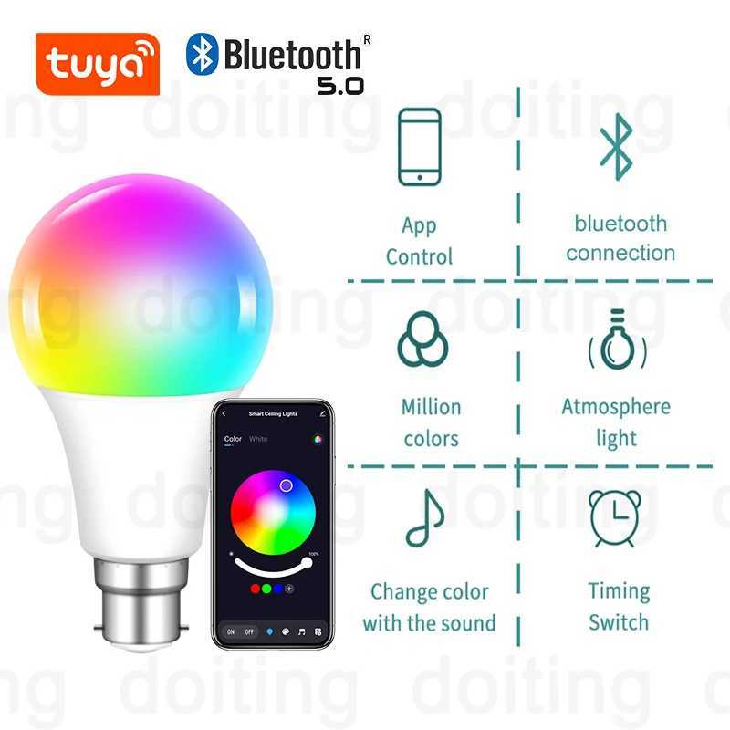 Colour Changing Light B22 Tuya Bluetooth APP Control 220V LED Bulbs Dimmable RGB White RGBCCT 16 Million Smart Life C250917